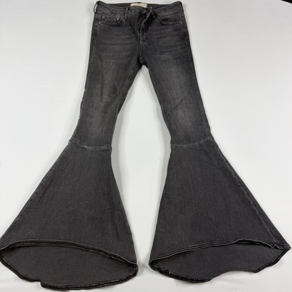 Free People Just Float On Flare Jeans Womens 26 Black Extreme Bell Bottom